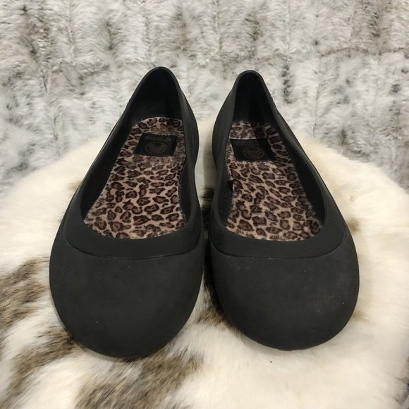 Crocs Lina Black Ballet Shoes w/Leopard Insoles size 7 - Picture 2 of 9